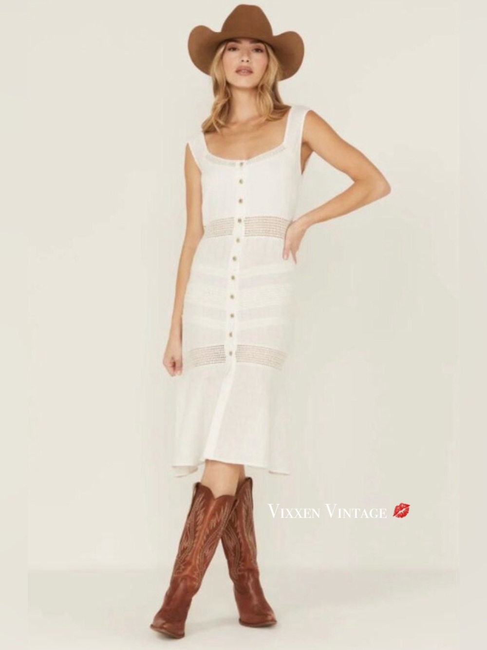 IDYLLWIND BY MIRANDA LAMBERT SLEEVELESS LACE 'UTOPIA GAUZE MIDI DRESS' IN WHITE